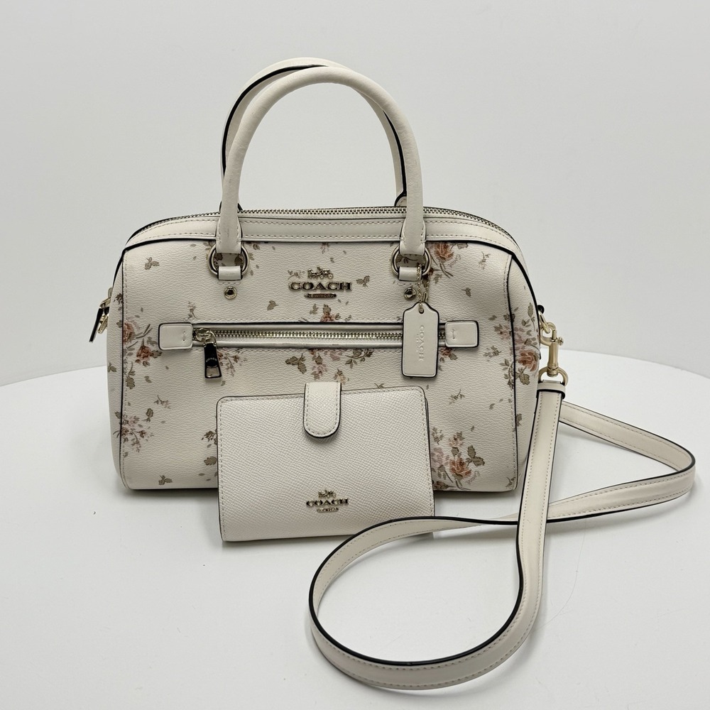 Coach Rowan 91604 Rose Bouquet Floral Satchel Crossbody Purse Wallet Chalk Multi